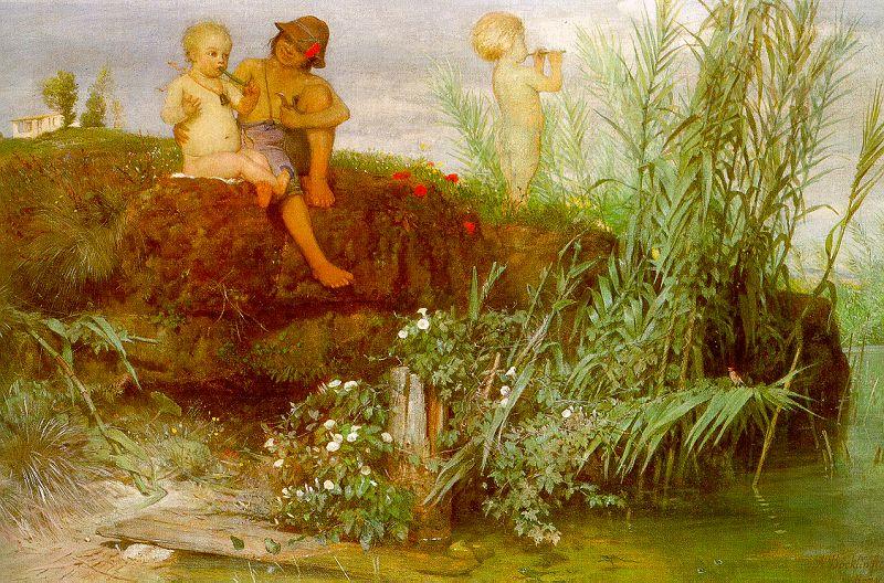 Arnold Bocklin Children Carving May Flutes oil painting image